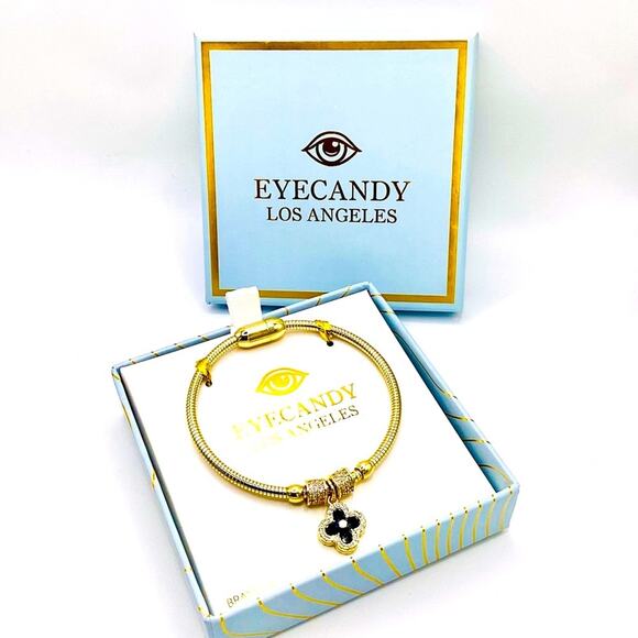 Eye Candy Gold Bracelet with Black Signature Charm - Picture 1 of 7